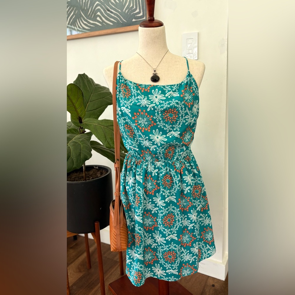 90’s  Rachel Kate Turquoise Dress with Floral Patterns Boutique